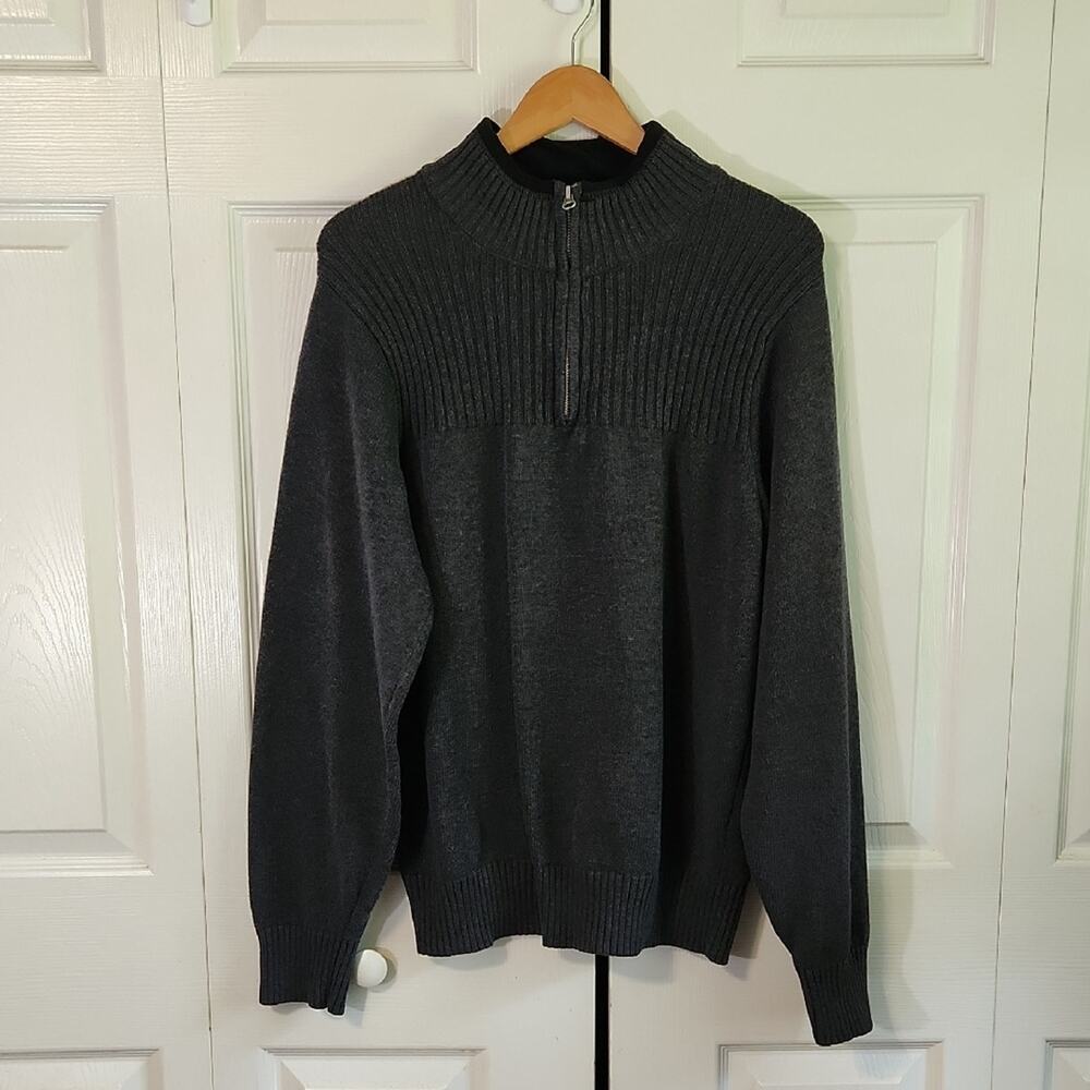 Dockers Men's Dark Gray 1/4 Zip Sweater Size LG 100%‎ Cotton Coastal Neutral